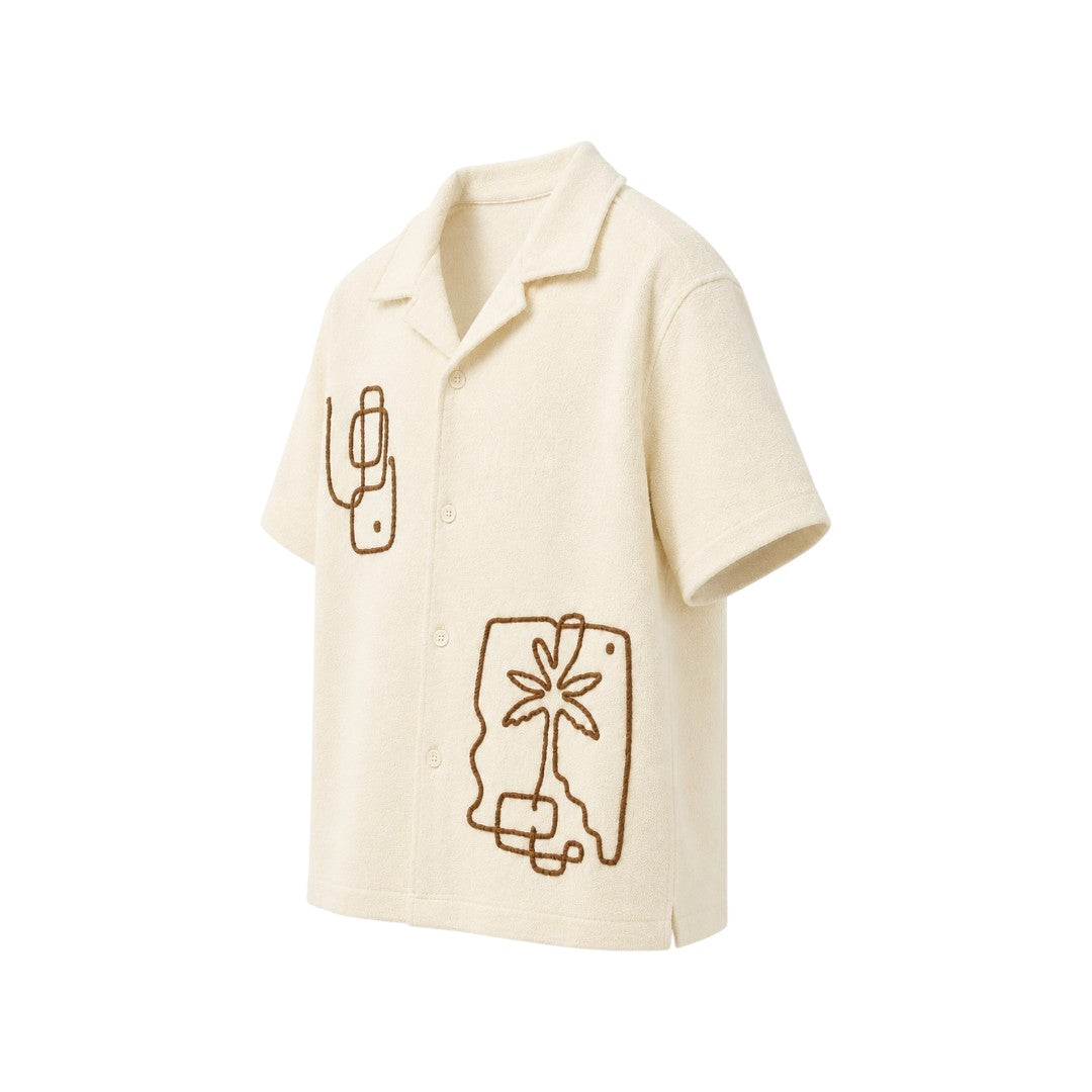 Men's Premium Beige Abstract Print Camp Collar Shirt