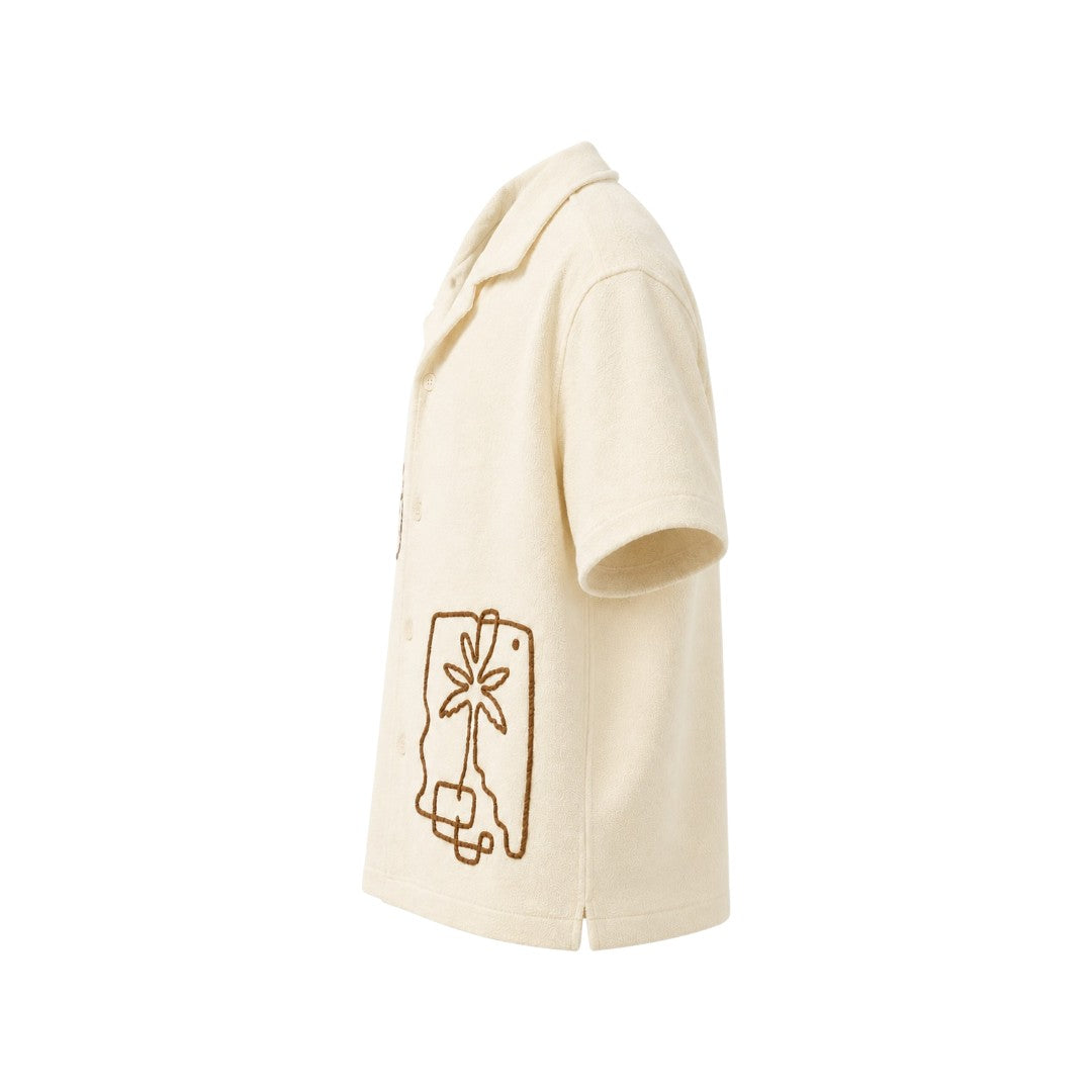 Men's Premium Beige Abstract Print Camp Collar Shirt