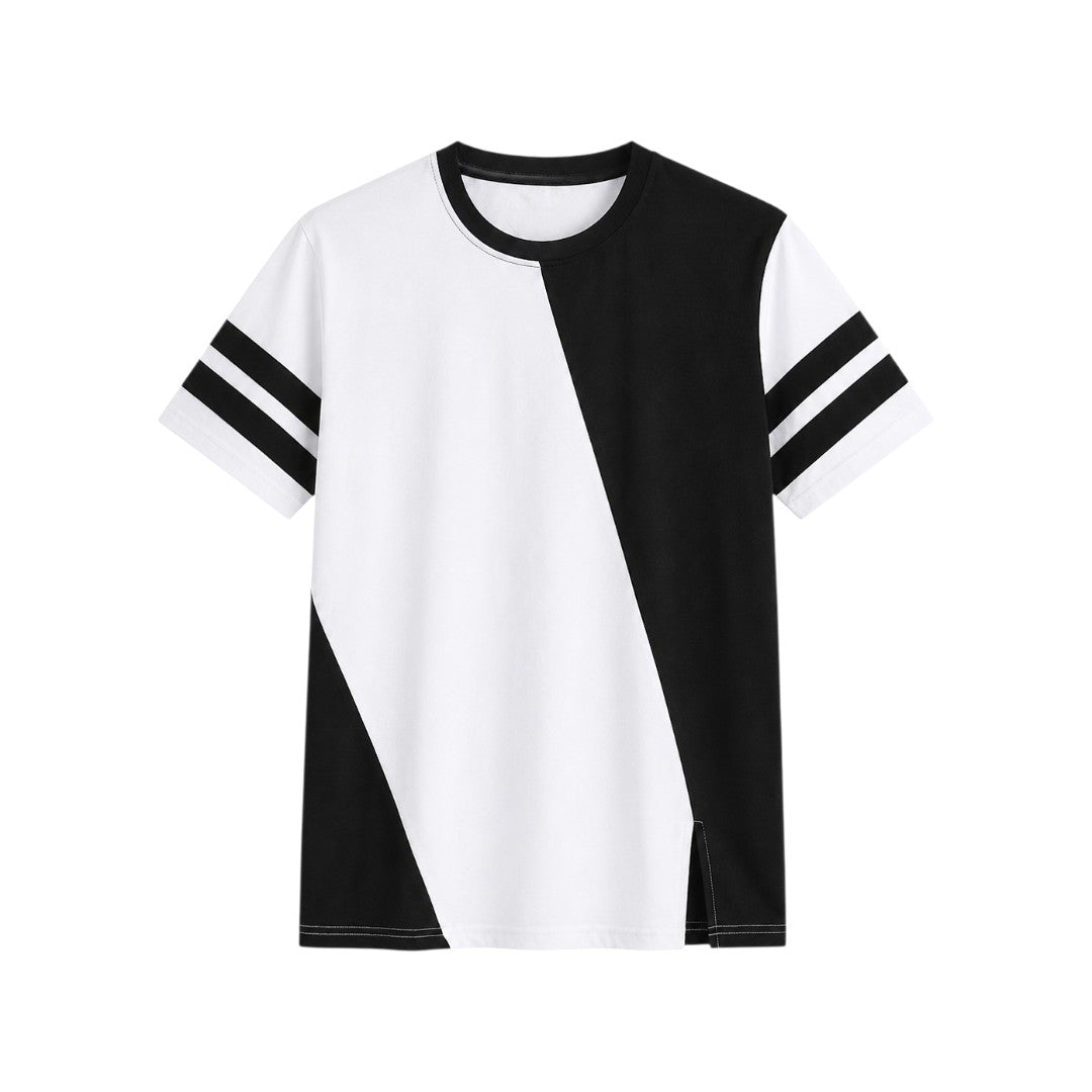 Men's Premium Black & White Color Block Crew Neck T-Shirt