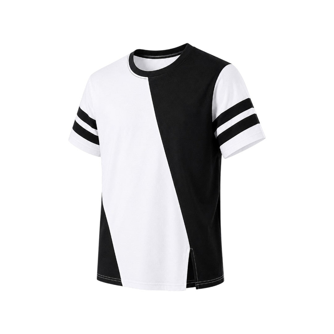 Men's Premium Black & White Color Block Crew Neck T-Shirt