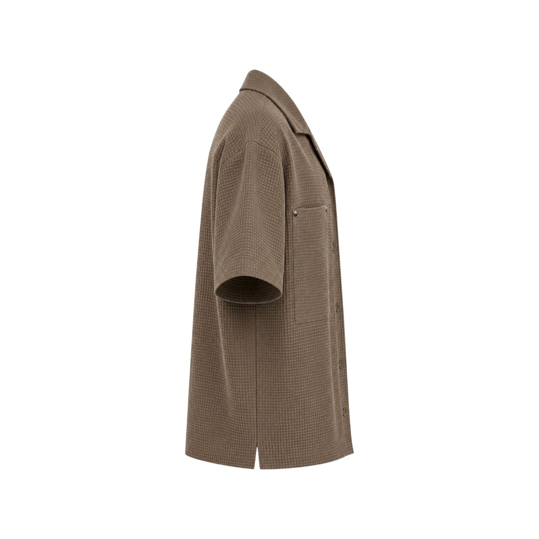 Men's Premium Taupe Textured Camp Collar Utility Shirt