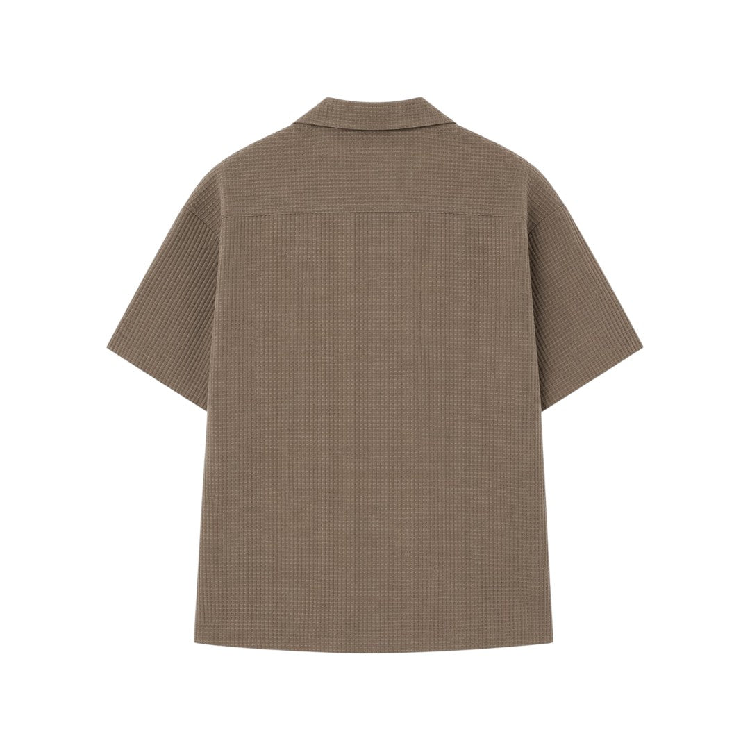 Men's Premium Taupe Textured Camp Collar Utility Shirt