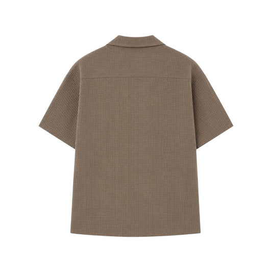 Men's Premium Taupe Textured Camp Collar Utility Shirt