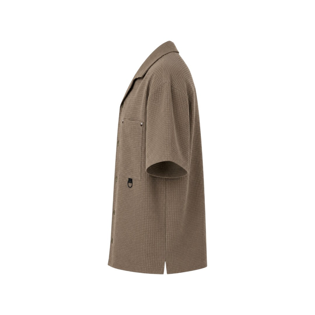 Men's Premium Taupe Textured Camp Collar Utility Shirt