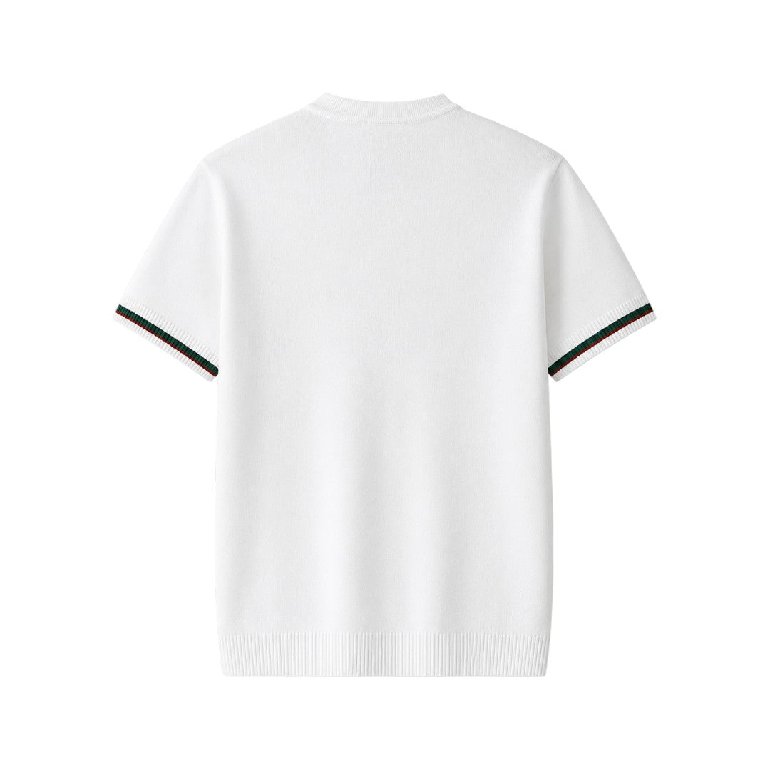 Men's White Textured Panel Crew Neck T-Shirt