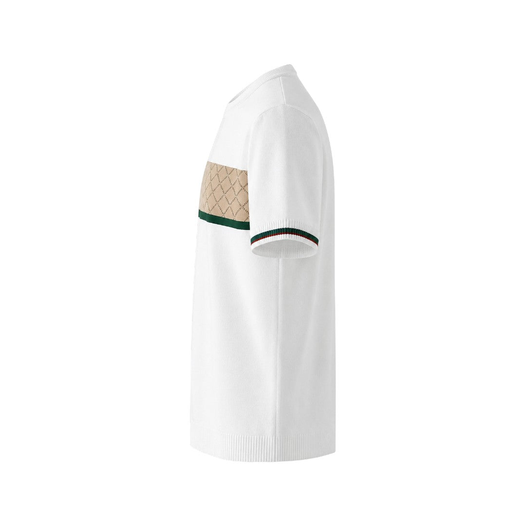 Men's White Textured Panel Crew Neck T-Shirt
