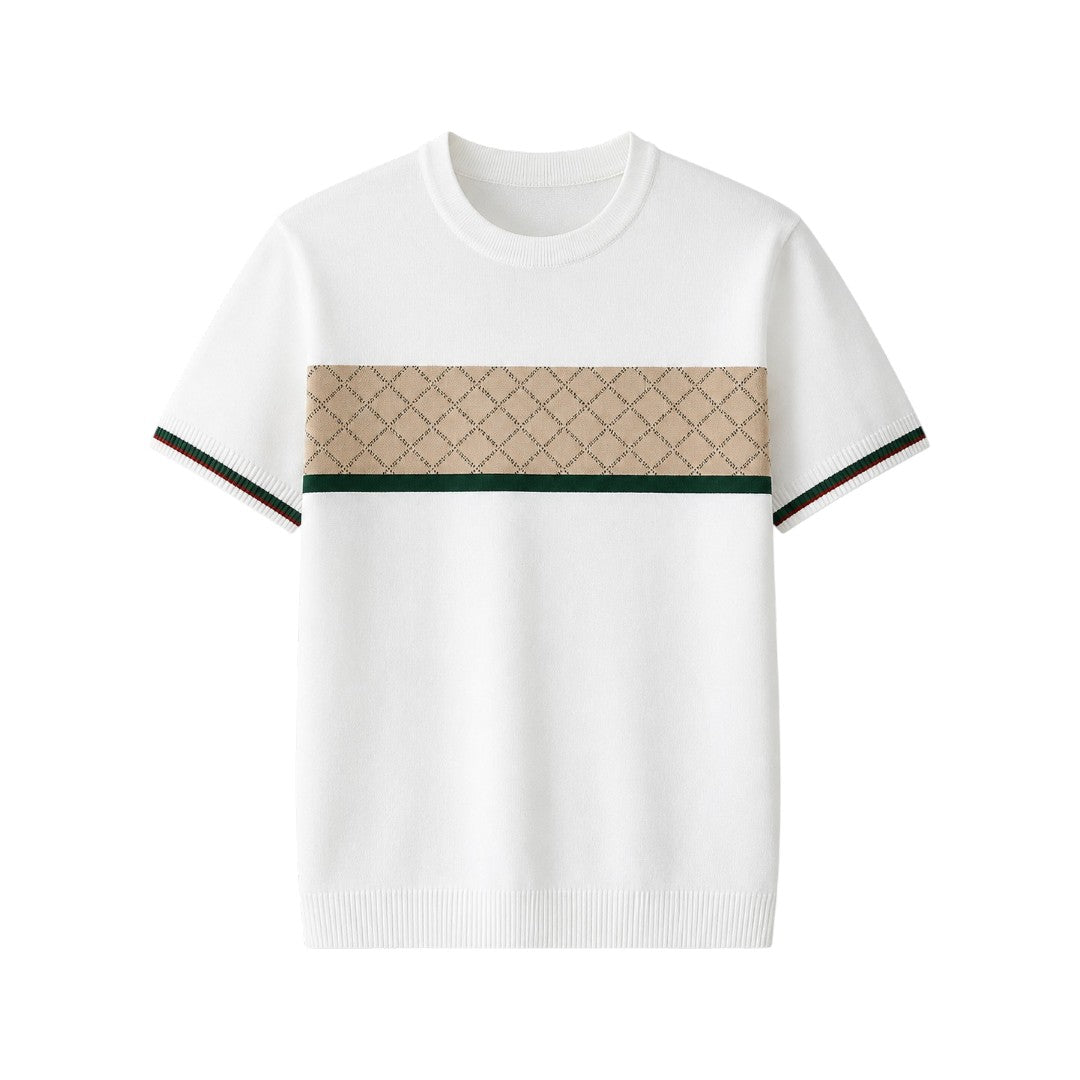 Men's White Textured Panel Crew Neck T-Shirt