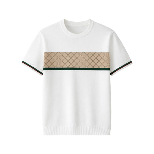 Men's White Textured Panel Crew Neck T-Shirt