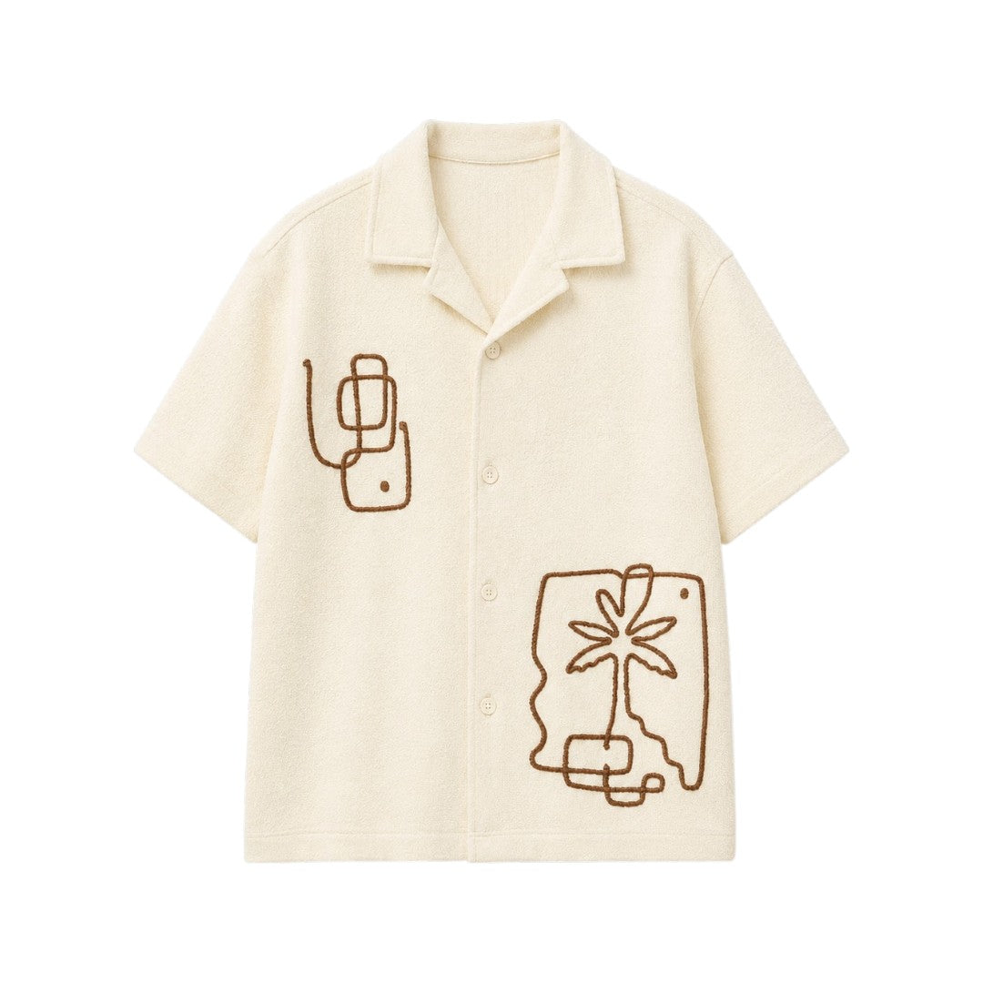 Men's Premium Beige Abstract Print Camp Collar Shirt