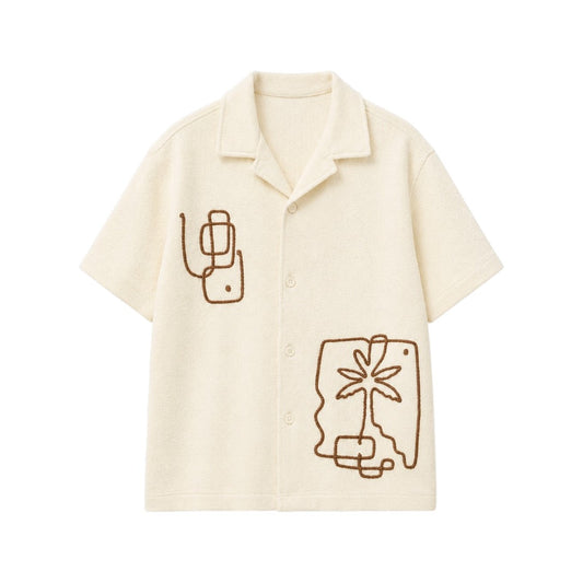 Men's Premium Beige Abstract Print Camp Collar Shirt